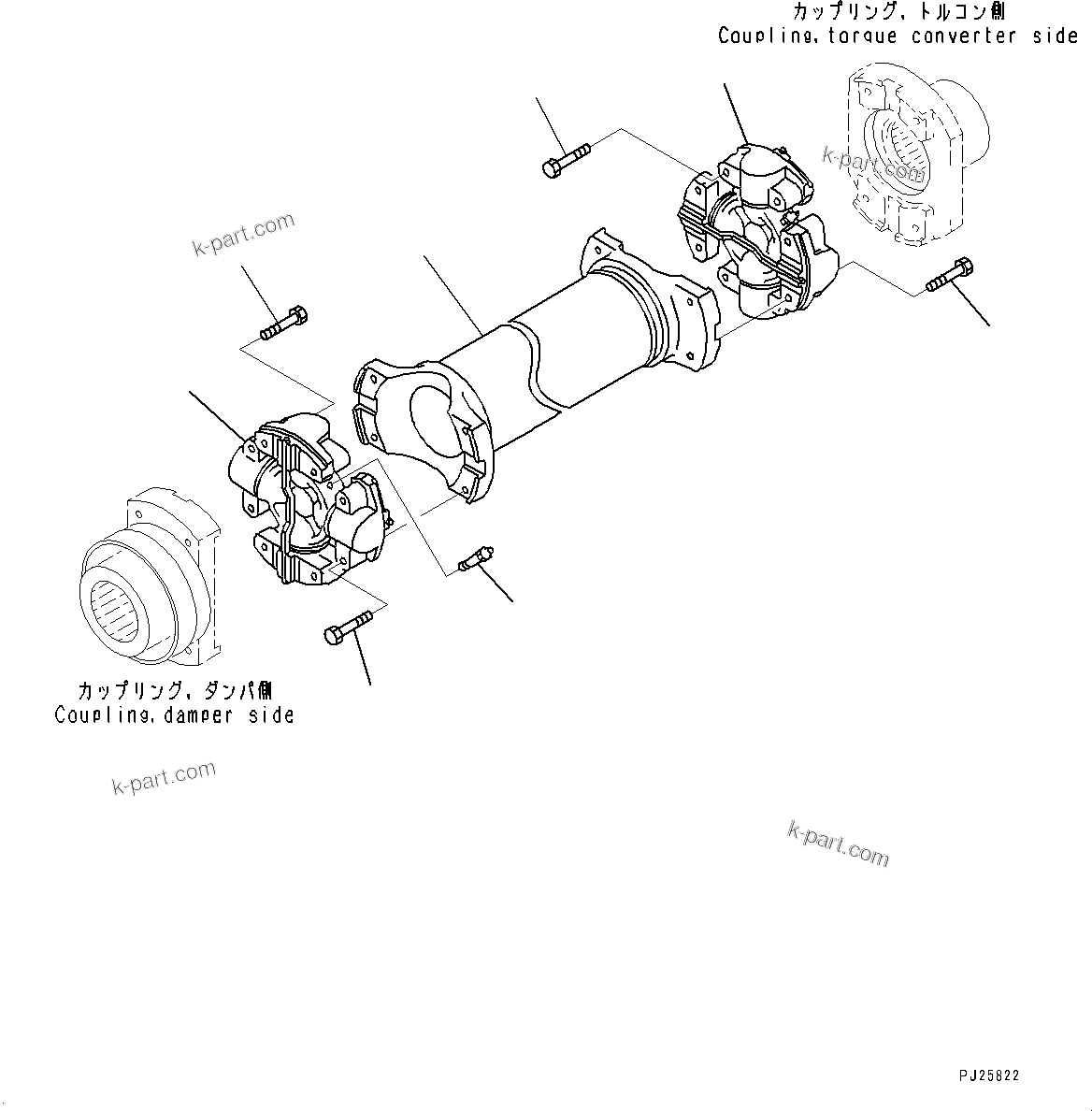 Komatsu parts book diagram for HD465-7E1 S/N 20001-UP (For EU): FRONT DRIVE SHAFT (#20001-)