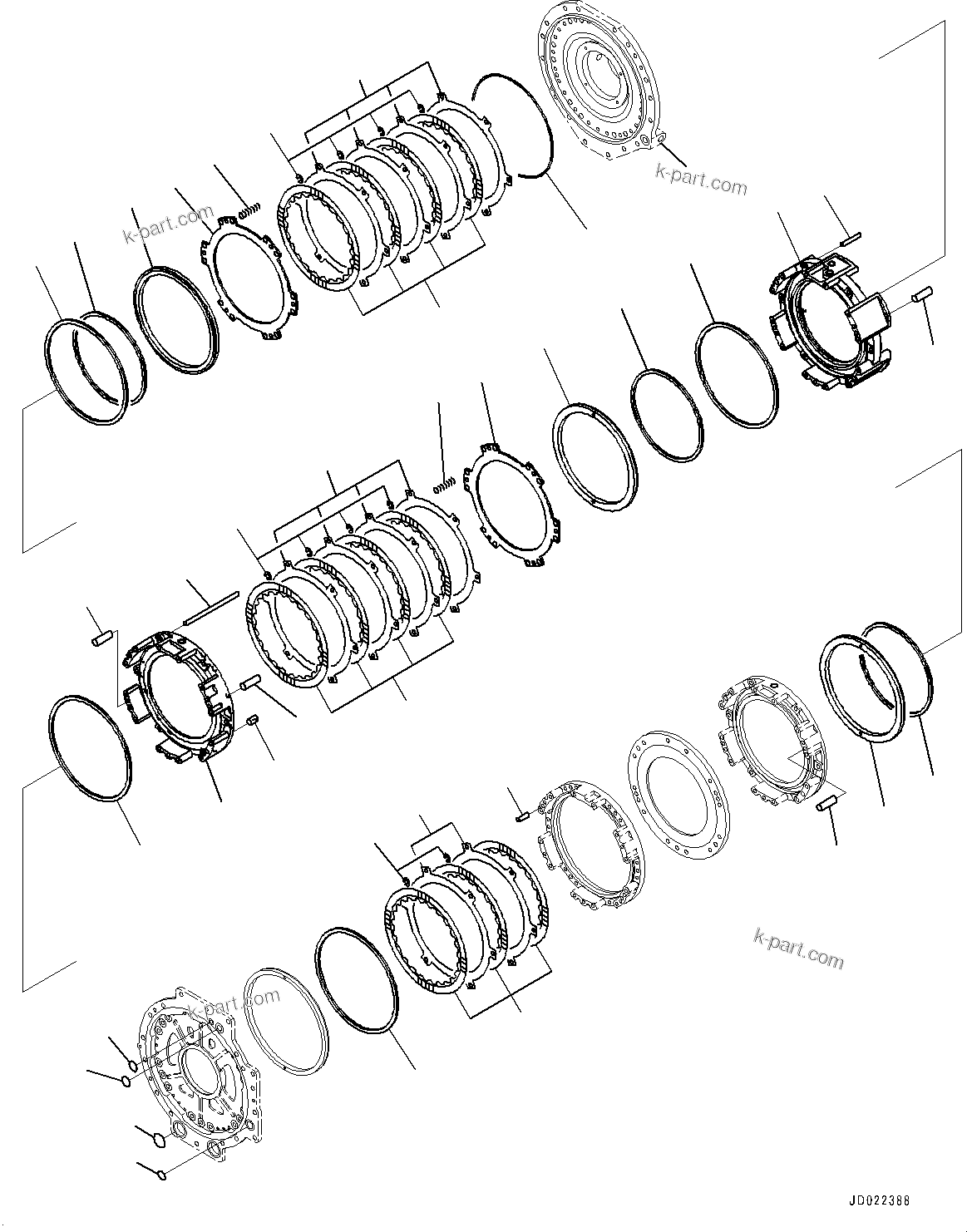 Komatsu parts book diagram for HD465-7E1 S/N 20001-UP (For EU): TORQUE CONVERTER AND TRANSMISSION, 1ST, 2ND AND REVERSE HOUSING (#20001-)