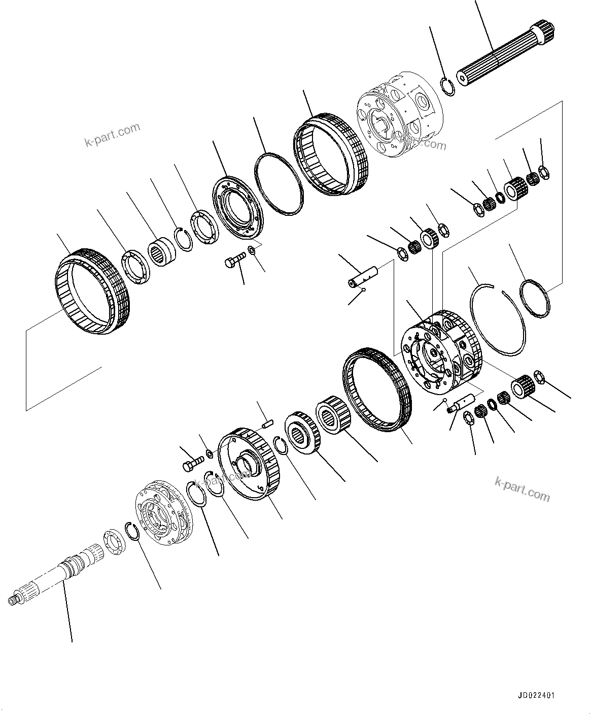 Komatsu parts book diagram for HD465-7E1 S/N 20001-UP (For EU): TORQUE CONVERTER AND TRANSMISSION, CARRIER (2/3) (#20001-)