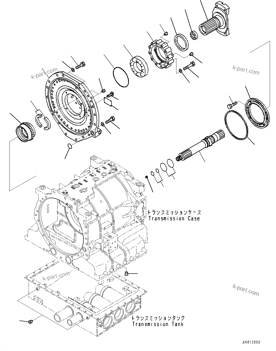 Komatsu parts book diagram for HD465-7E1 S/N 20001-UP (For EU): TORQUE CONVERTER AND TRANSMISSION, INPUT AND OUTPUT SHAFT (#20001-)