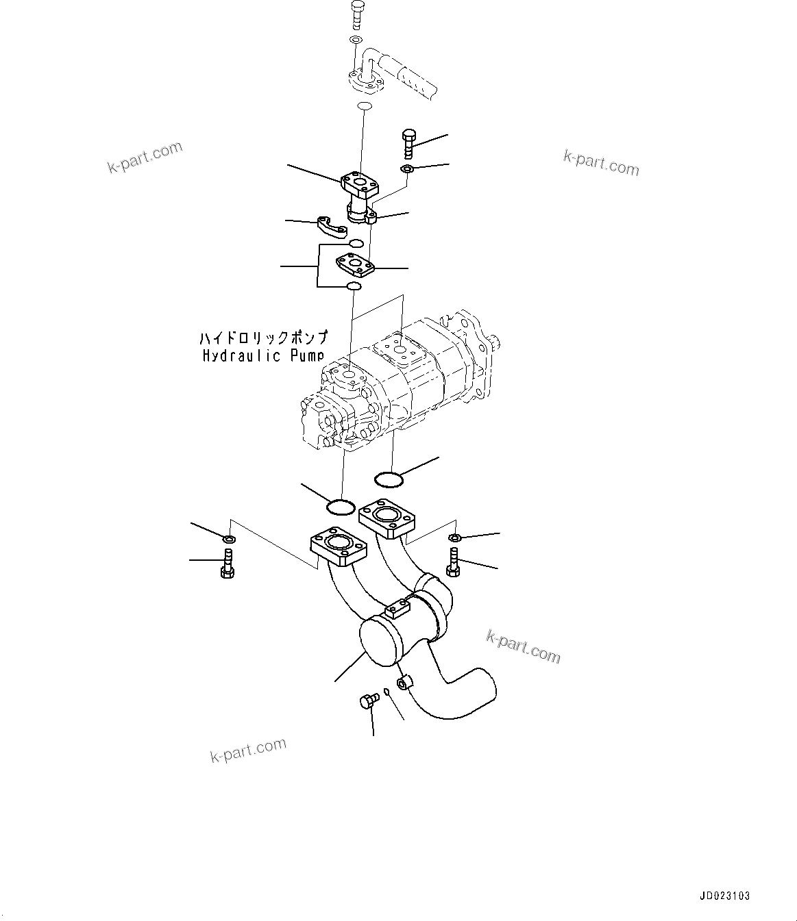 Komatsu parts book diagram for HD465-7E1 S/N 20001-UP (For EU): TORQUE CONVERTER AND TRANSMISSION, STEERING AND HOIST PIPING (#20001-)