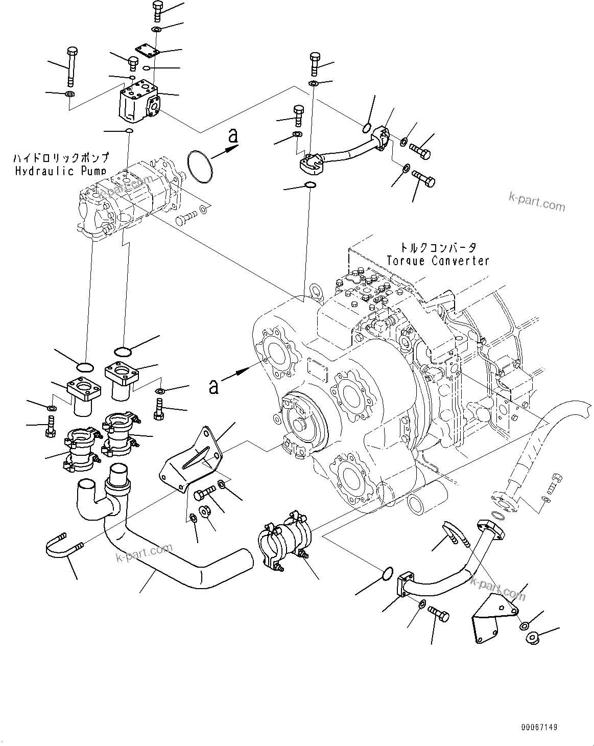 Komatsu parts book diagram for HD465-7E1 S/N 20001-UP (For EU): TORQUE CONVERTER AND TRANSMISSION, COOLING PUMP PIPING (#20001-)