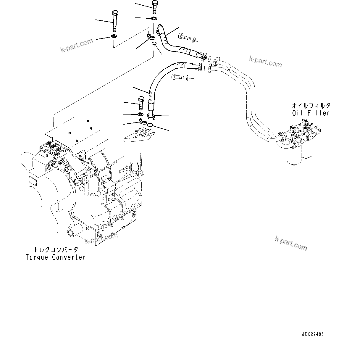 Komatsu parts book diagram for HD465-7E1 S/N 20001-UP (For EU): TORQUE CONVERTER AND TRANSMISSION, TRANSMISSION PIPING (1/2) (#20001-)