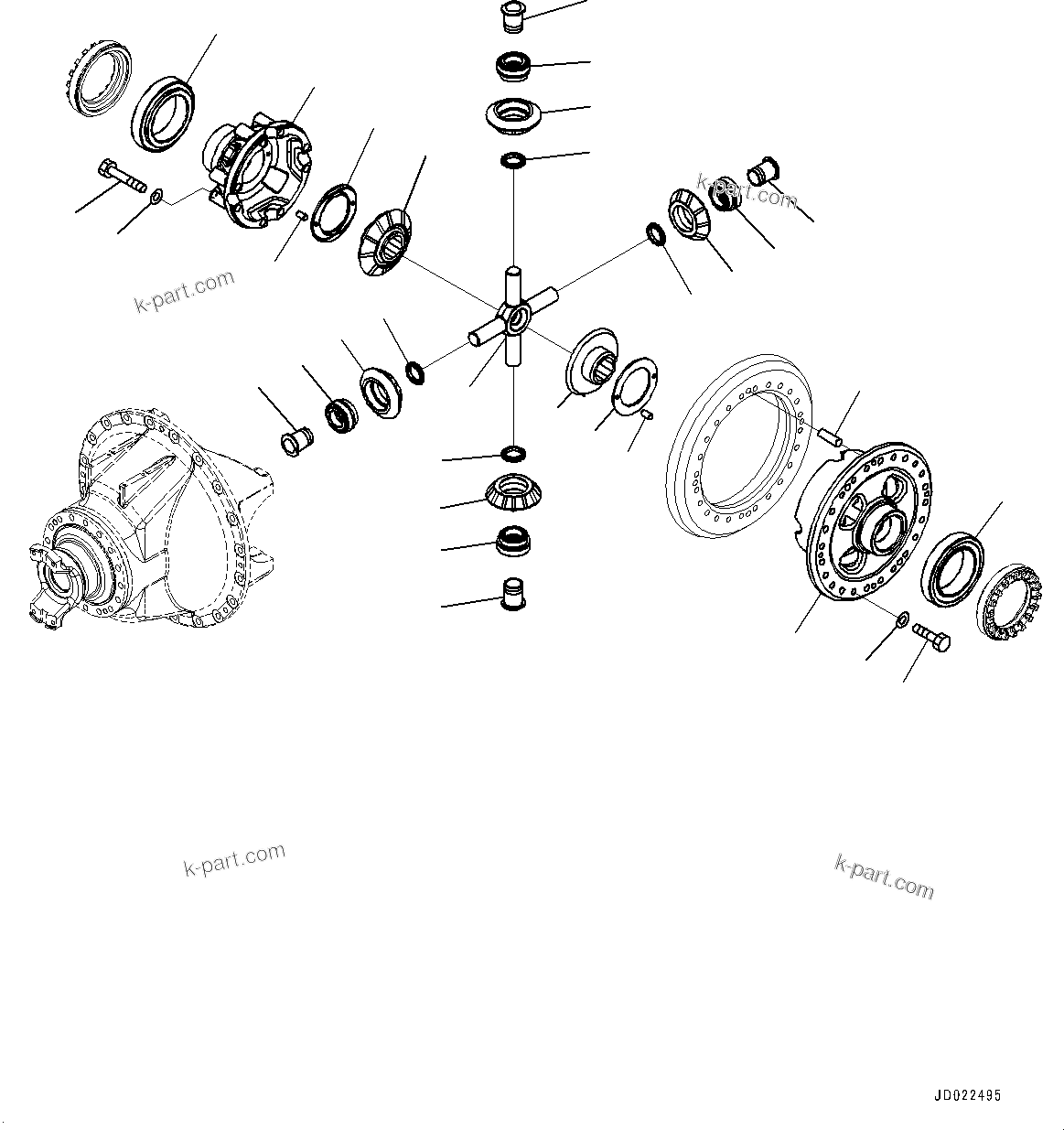 Komatsu parts book diagram for HD465-7E1 S/N 20001-UP (For EU): REAR AXLE, DIFFERENTIAL (3/4) (#20001-)