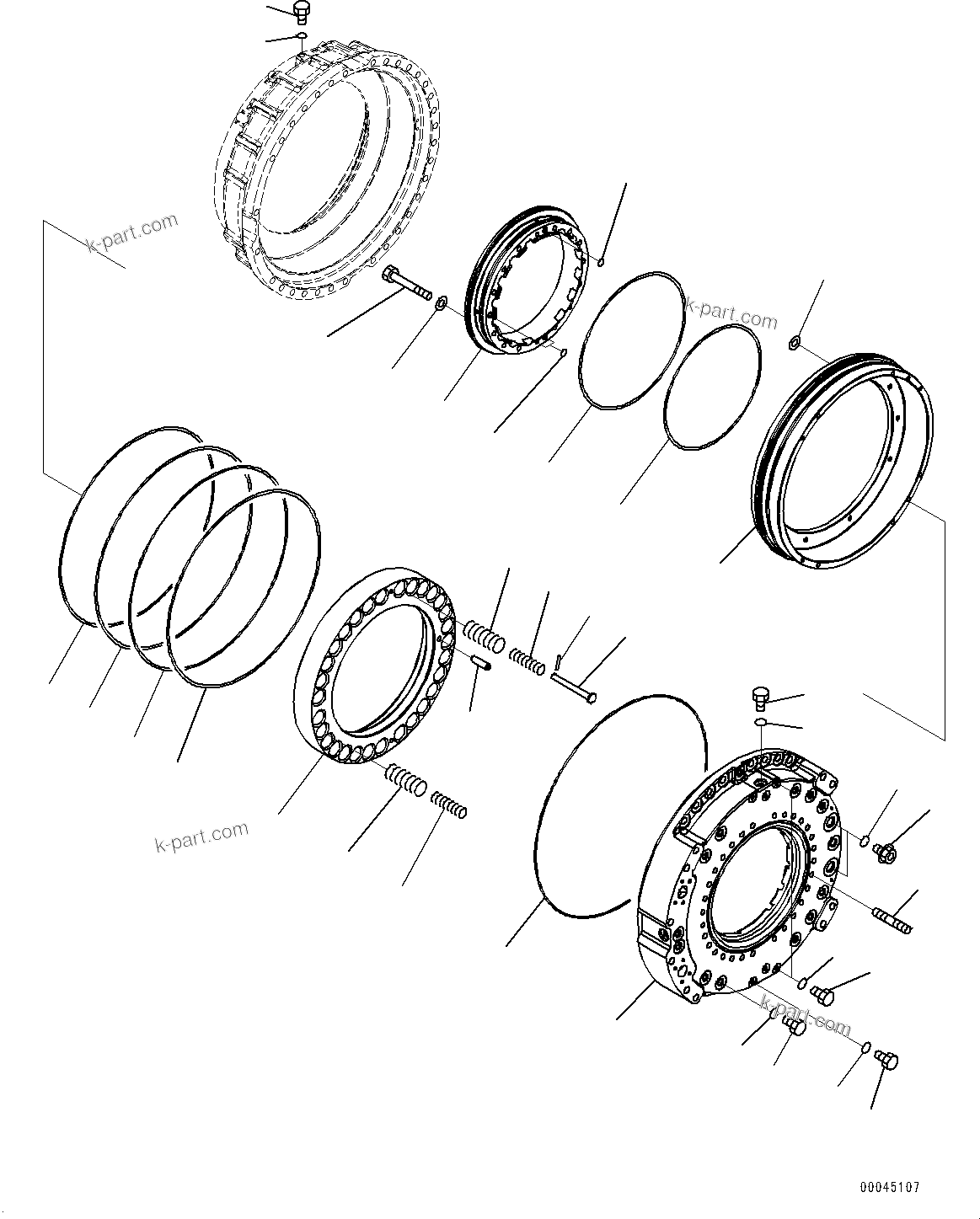 Komatsu parts book diagram for HD465-7E1 S/N 20001-UP (For EU): REAR AXLE, FINAL DRIVE, BRAKE, R.H. (1/3) (#20024-)