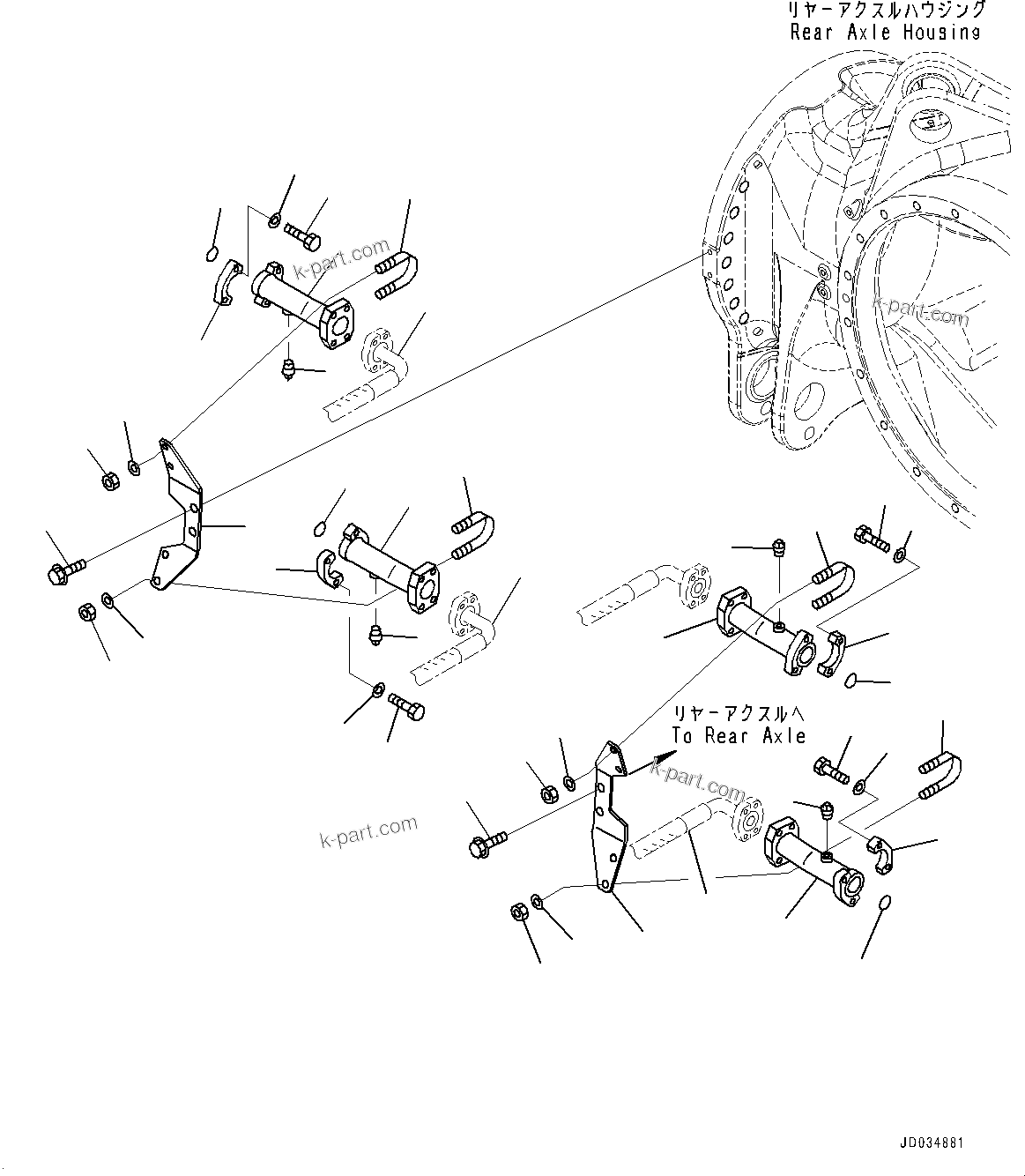Komatsu parts book diagram for HD465-7E1 S/N 20001-UP (For EU): REAR AXLE, BRAKE COOLER PIPING (#20024-)