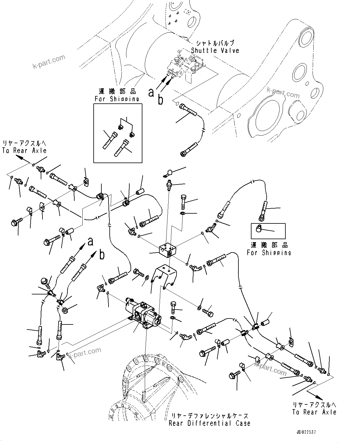 Komatsu parts book diagram for HD465-7E1 S/N 20001-UP (For EU): REAR AXLE, BRAKE PIPING (#20001-)