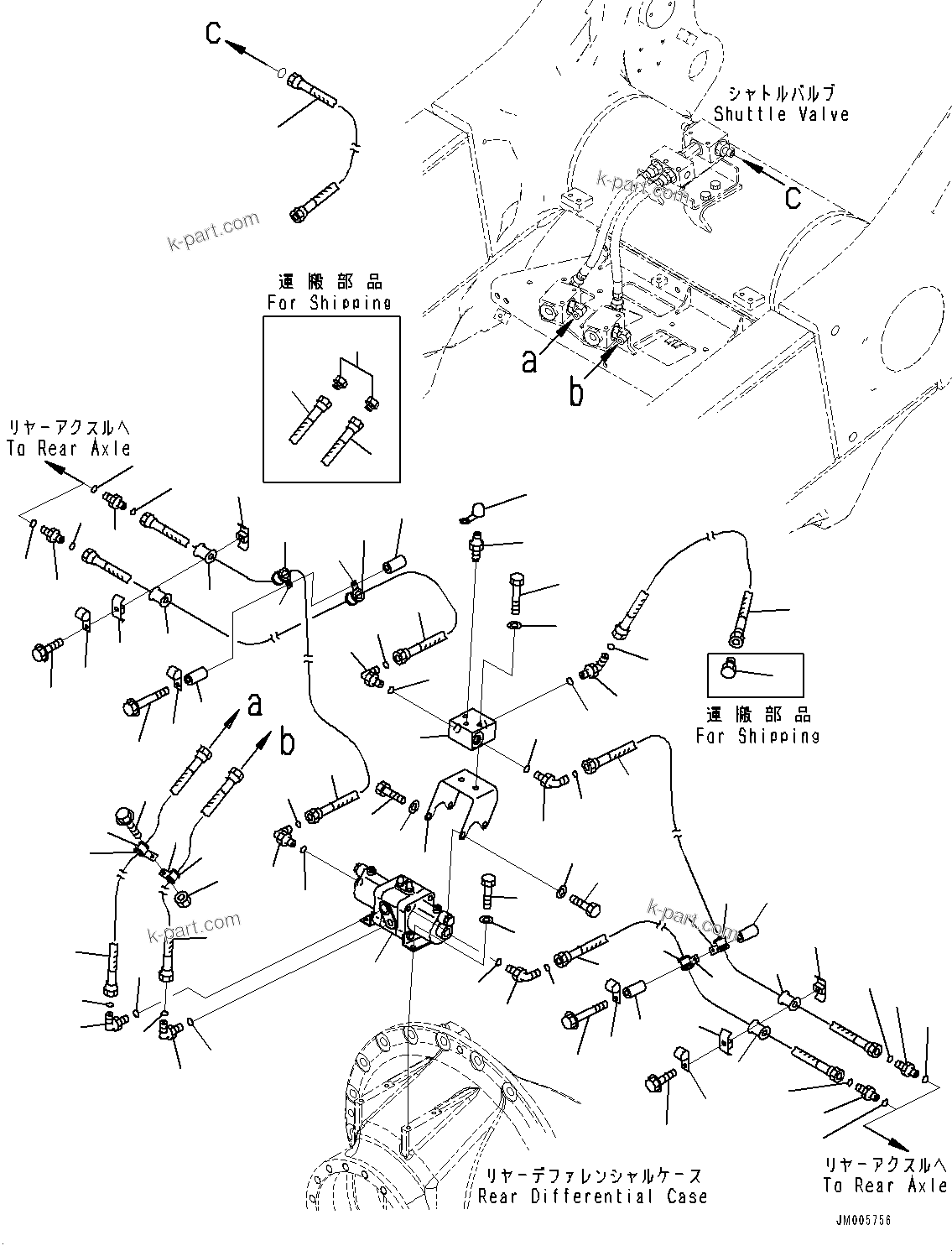 Komatsu parts book diagram for HD465-7E1 S/N 20001-UP (For EU): REAR AXLE, BRAKE PIPING (#20024-)