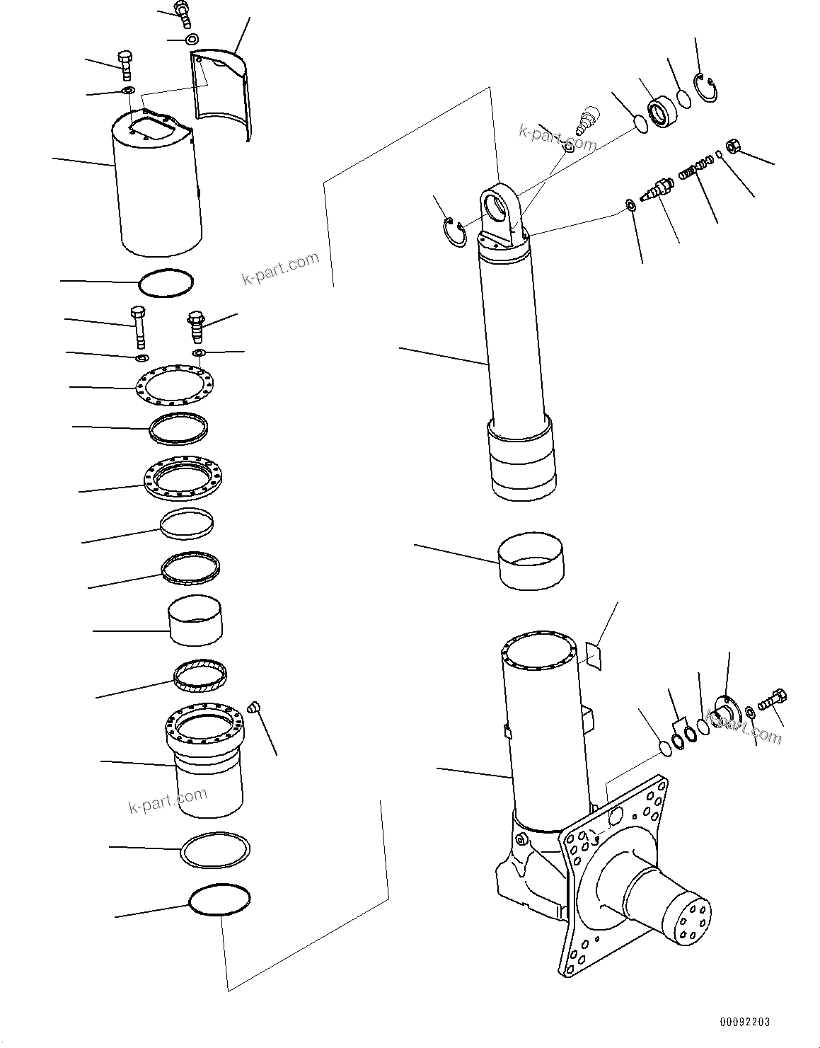 Komatsu parts book diagram for HD465-7E1 S/N 20001-UP (For EU): FRONT AXLE, CYLINDER L.H. (#20001-20043)