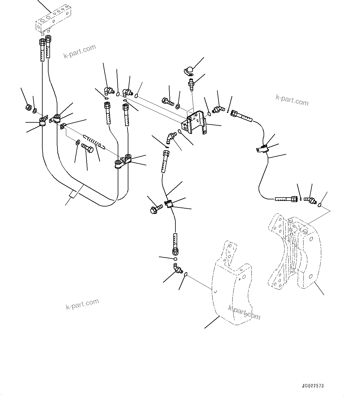 Komatsu parts book diagram for HD465-7E1 S/N 20001-UP (For EU): FRONT AXLE, BRAKE PIPING (1/2) (#20001-)