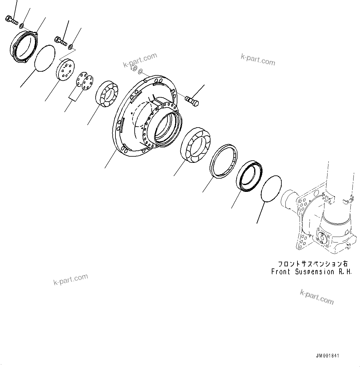 Komatsu parts book diagram for HD465-7E1 S/N 20001-UP (For EU): FRONT AXLE, HUB, R.H. (#20001-)