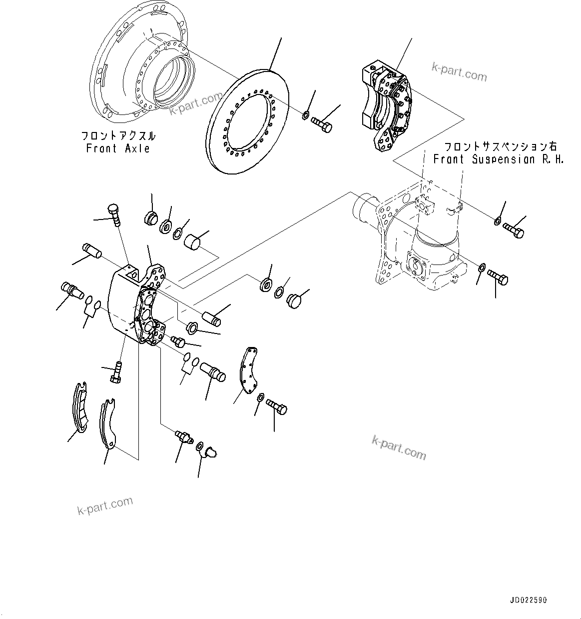 Komatsu parts book diagram for HD465-7E1 S/N 20001-UP (For EU): FRONT AXLE, FRONT BRAKE R.H. (#20001-)