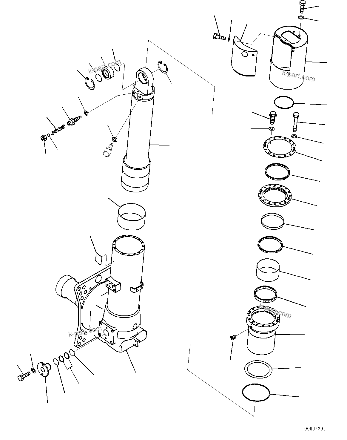 Komatsu parts book diagram for HD465-7E1 S/N 20001-UP (For EU): FRONT AXLE, CYLINDER R.H. (#20001-20043)