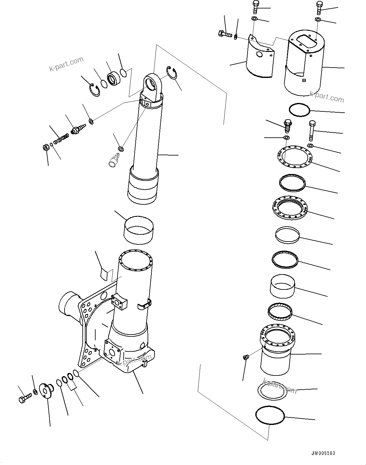 Komatsu parts book diagram for HD465-7E1 S/N 20001-UP (For EU): FRONT AXLE, CYLINDER R.H. (#20044-)