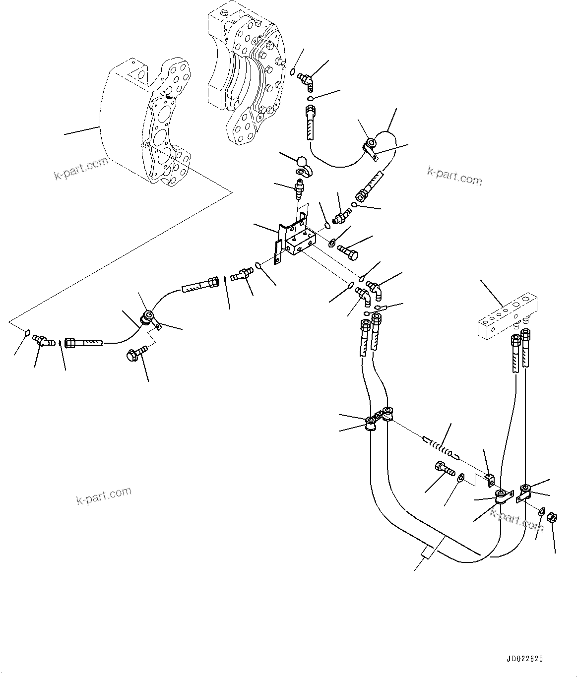 Komatsu parts book diagram for HD465-7E1 S/N 20001-UP (For EU): FRONT AXLE, BRAKE PIPING (2/2) (#20001-)