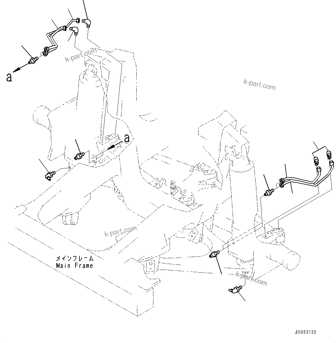 Komatsu parts book diagram for HD465-7E1 S/N 20001-UP (For EU): FRONT AXLE, FRONT AXLE PIPING (#20001-)