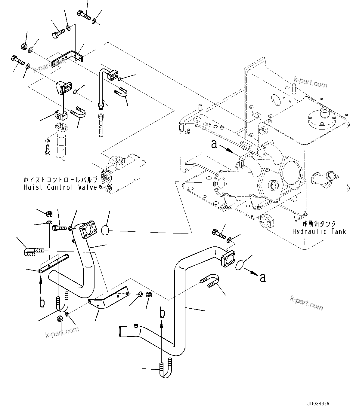 Komatsu parts book diagram for HD465-7E1 S/N 20001-UP (For EU): HYDRAULIC TANK, HOIST AND BRAKE COOLING PIPING (#20001-)