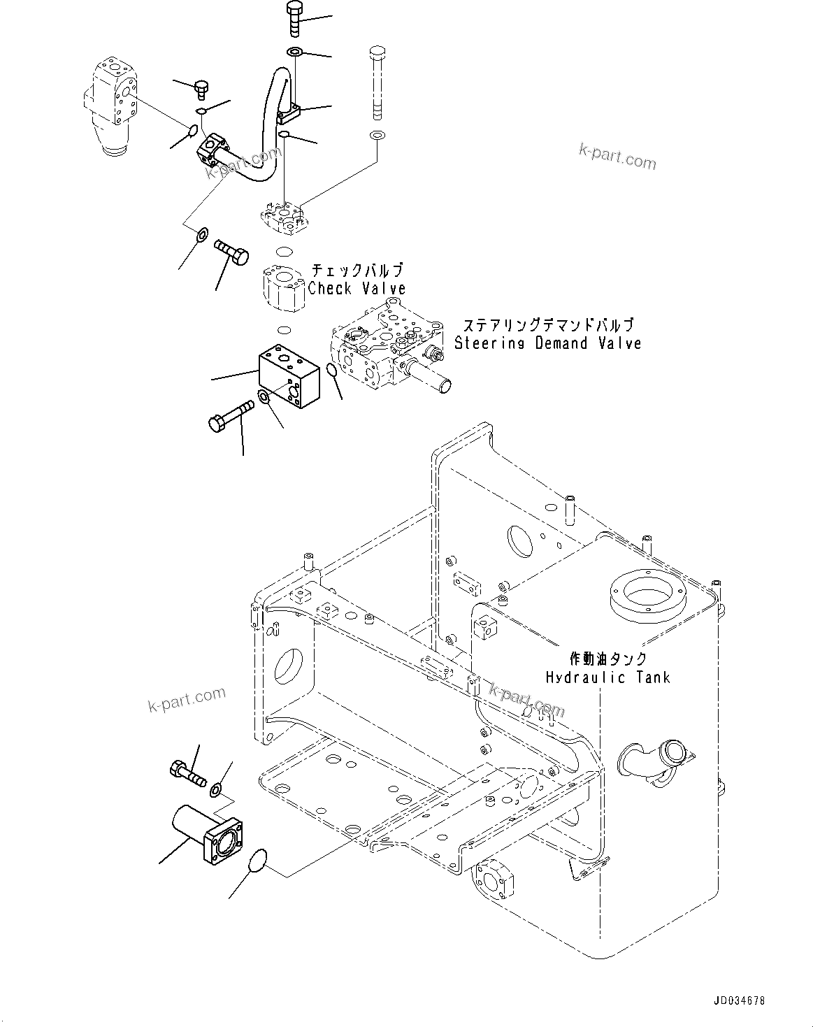 Komatsu parts book diagram for HD465-7E1 S/N 20001-UP (For EU): HYDRAULIC TANK, STEERING AND HOIST PIPING (1/6) (#20001-)