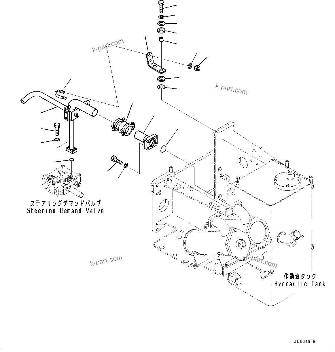 Komatsu parts book diagram for HD465-7E1 S/N 20001-UP (For EU): HYDRAULIC TANK, STEERING AND HOIST PIPING (4/6) (#20001-)