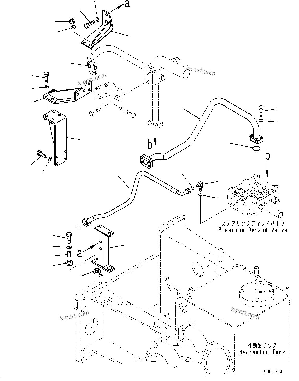 Komatsu parts book diagram for HD465-7E1 S/N 20001-UP (For EU): HYDRAULIC TANK, STEERING AND HOIST PIPING (6/6) (#20001-)