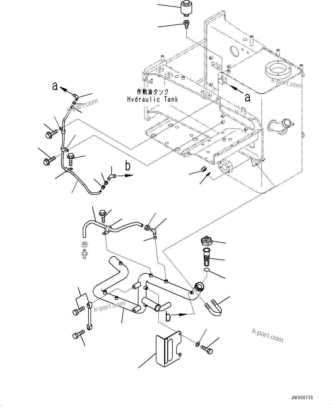 Komatsu parts book diagram for HD465-7E1 S/N 20001-UP (For EU): HYDRAULIC TANK, TRANSMISSION OIL FILLER (#20001-)
