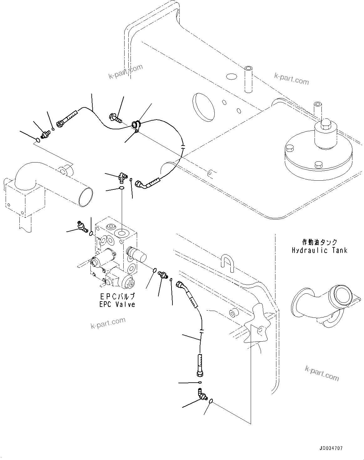 Komatsu parts book diagram for HD465-7E1 S/N 20001-UP (For EU): HYDRAULIC TANK, EPC VALVE PIPING (#20001-)