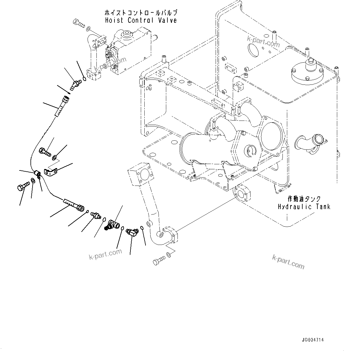 Komatsu parts book diagram for HD465-7E1 S/N 20001-UP (For EU): HYDRAULIC TANK, EMERGENCY BODY DOWN VALVE PIPING (#20001-)