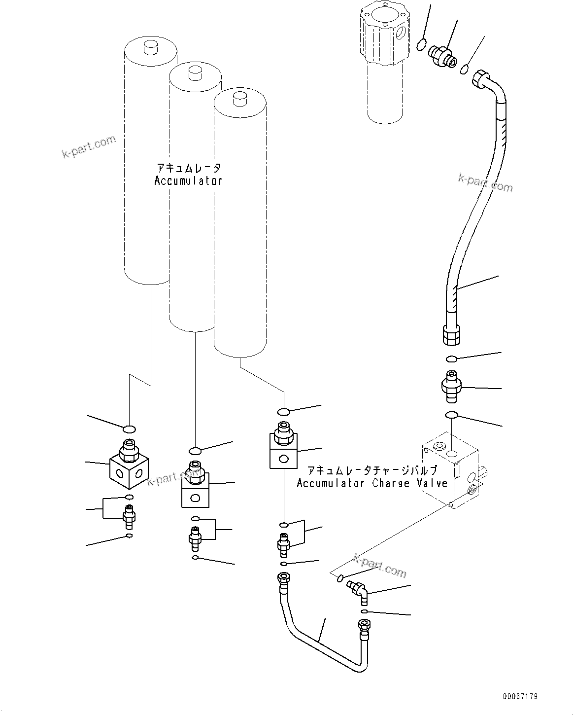 Komatsu parts book diagram for HD465-7E1 S/N 20001-UP (For EU): HYDRAULIC TANK, ACCUMULATOR CHARGE VALVE (#20001-)