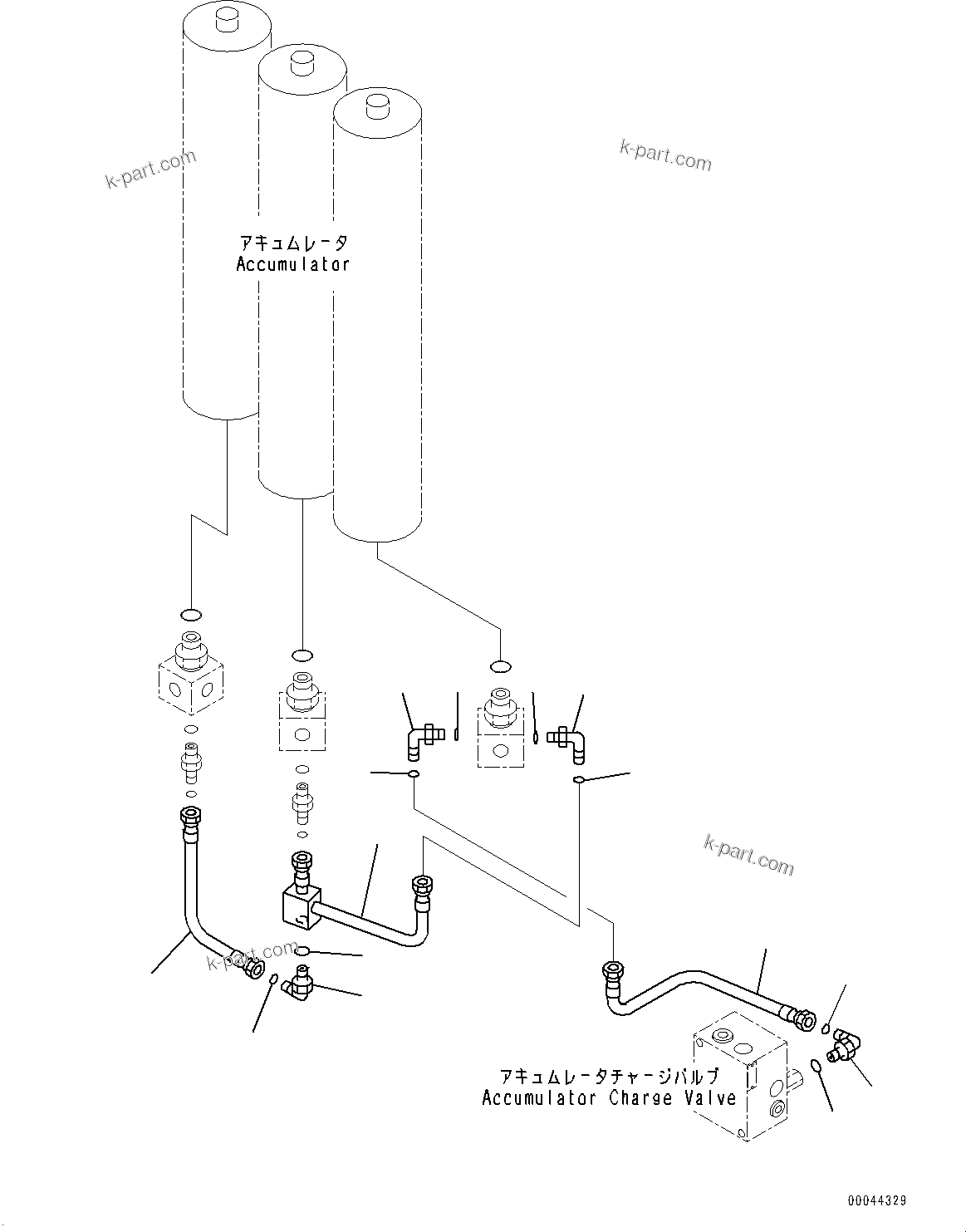 Komatsu parts book diagram for HD465-7E1 S/N 20001-UP (For EU): HYDRAULIC TANK, ACCUMULATOR PIPING (#20001-)
