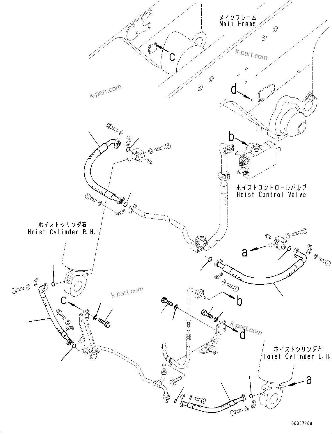 Komatsu parts book diagram for HD465-7E1 S/N 20001-UP (For EU): STEERING AND HOIST HYDRAULIC PIPING, HOIST CYLINDER PIPING (3/3) (#20001-)