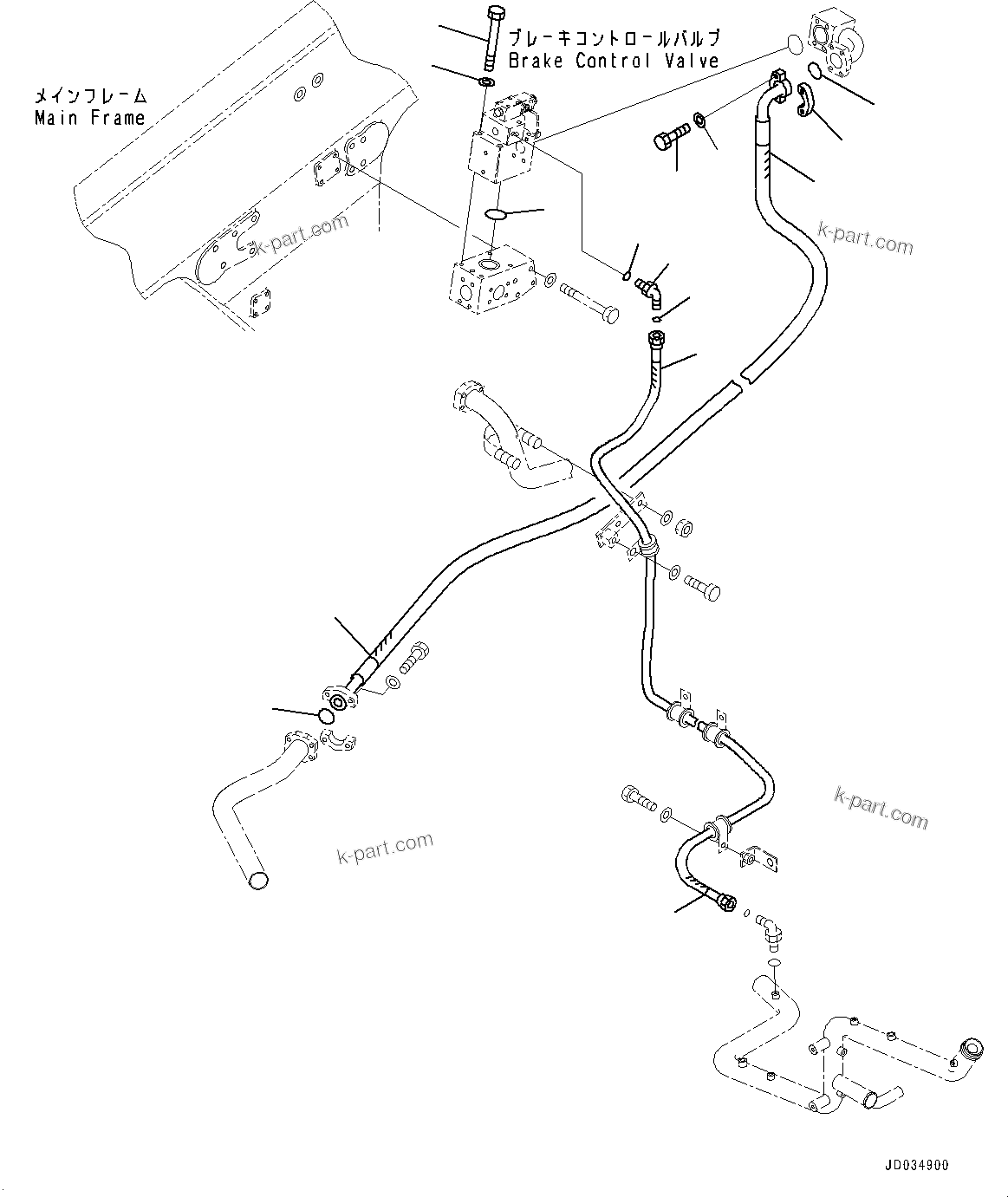 Komatsu parts book diagram for HD465-7E1 S/N 20001-UP (For EU): BRAKE OIL COOLING PIPING, BRAKE COOLER PIPING (1/2) (#20001-)