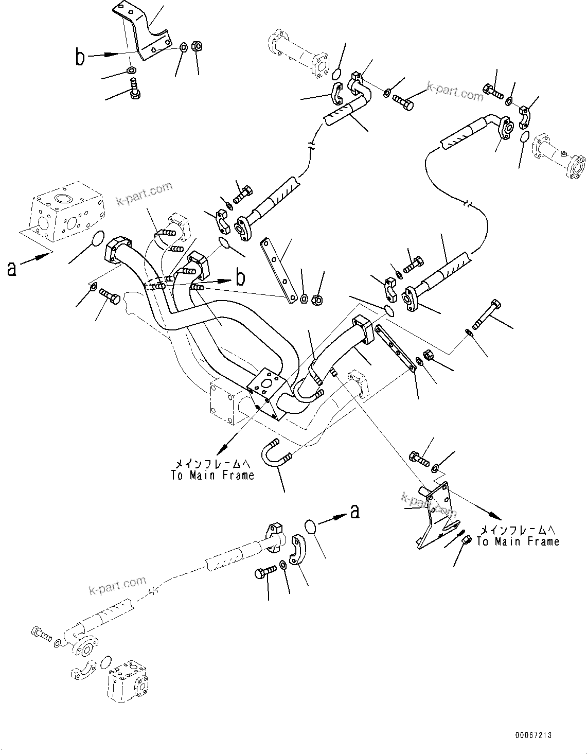 Komatsu parts book diagram for HD465-7E1 S/N 20001-UP (For EU): BRAKE OIL COOLING PIPING, PUMP TO BRAKE PIPING (#20001-)