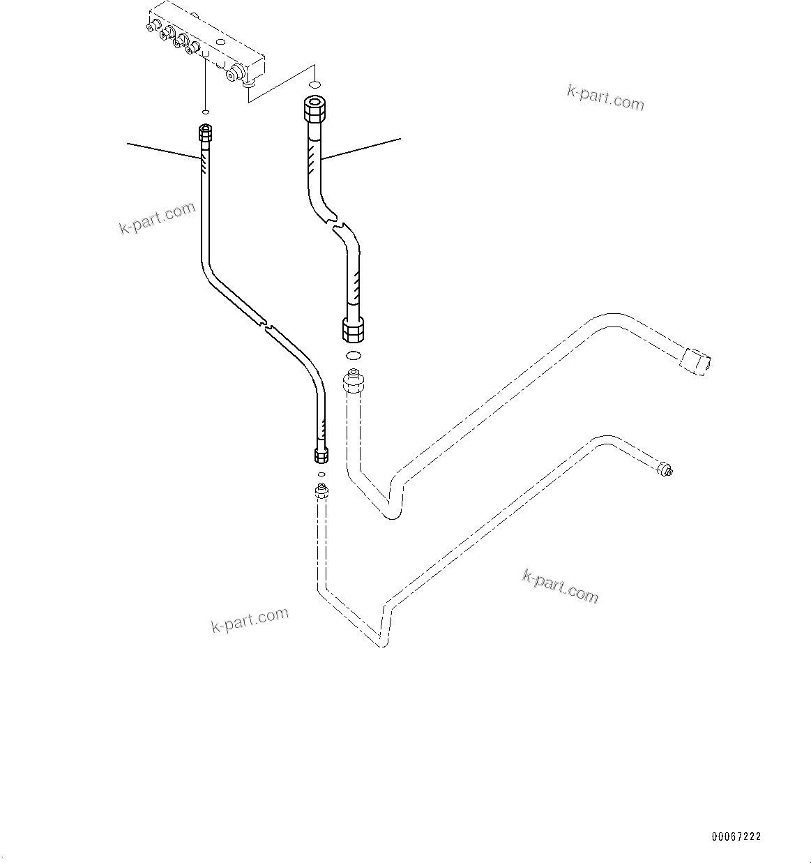 Komatsu parts book diagram for HD465-7E1 S/N 20001-UP (For EU): BRAKE PIPING, BRAKE VALVE PIPING, DRAIN (#20001-)
