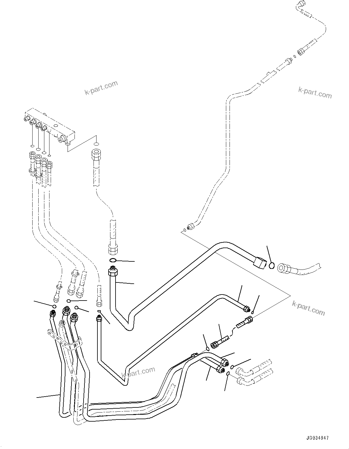 Komatsu parts book diagram for HD465-7E1 S/N 20001-UP (For EU): BRAKE PIPING, PARKING BRAKE PIPING (2/3) (#20001-)