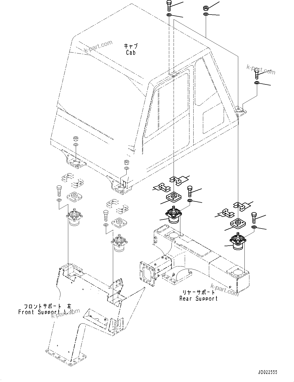 Komatsu parts book diagram for HD465-7E1 S/N 20001-UP (For EU): REAR SUPPORT, CAB MOUNTING (#20001-)