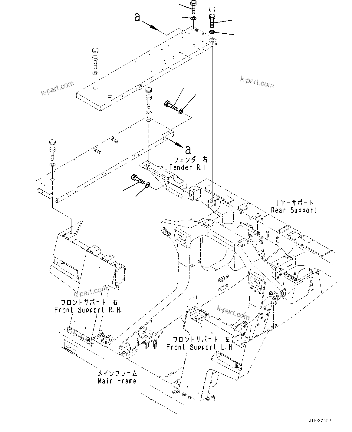 Komatsu parts book diagram for HD465-7E1 S/N 20001-UP (For EU): REAR SUPPORT, PLATFORM MOUNTING (#20001-)