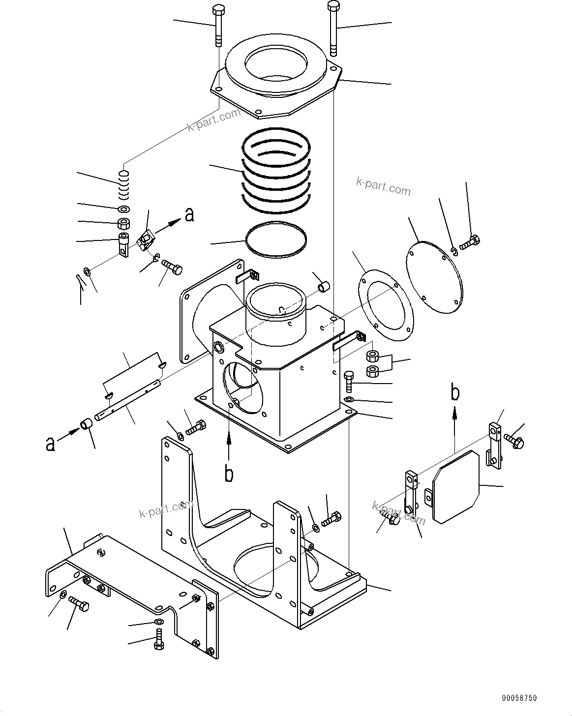 Komatsu parts book diagram for HD465-7E1 S/N 20001-UP (For EU): REAR SUPPORT, EXHAUST BOX (#20001-)