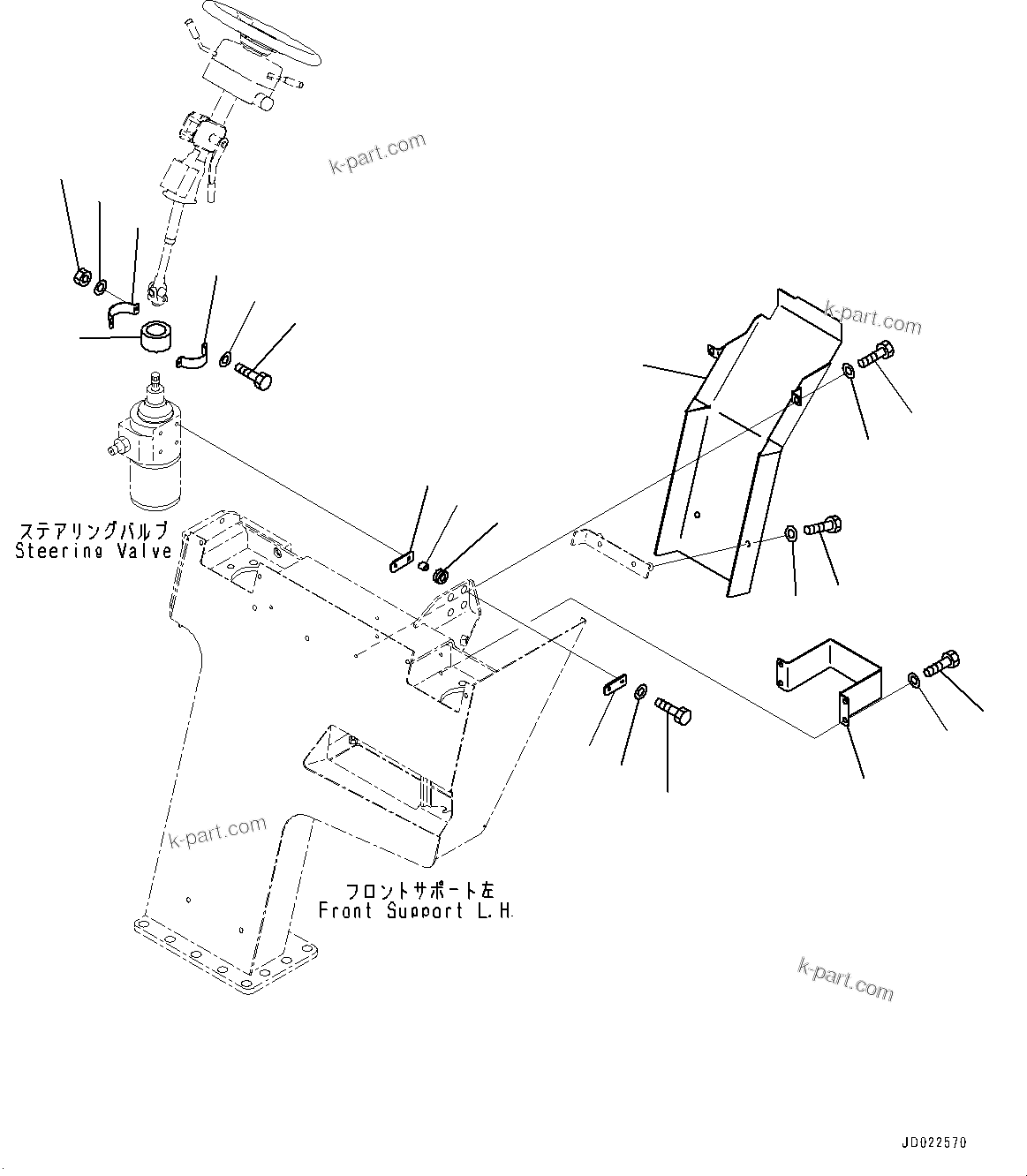 Komatsu parts book diagram for HD465-7E1 S/N 20001-UP (For EU): FRONT SUPPORT, STEERING VALVE MOUNTING (#20001-)