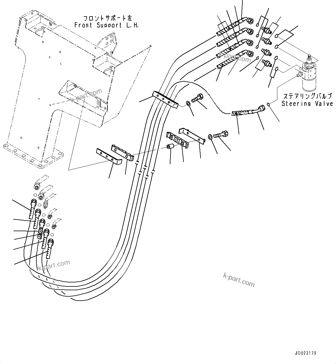 Komatsu parts book diagram for HD465-7E1 S/N 20001-UP (For EU): FRONT SUPPORT, STEERING PIPING (#20001-)