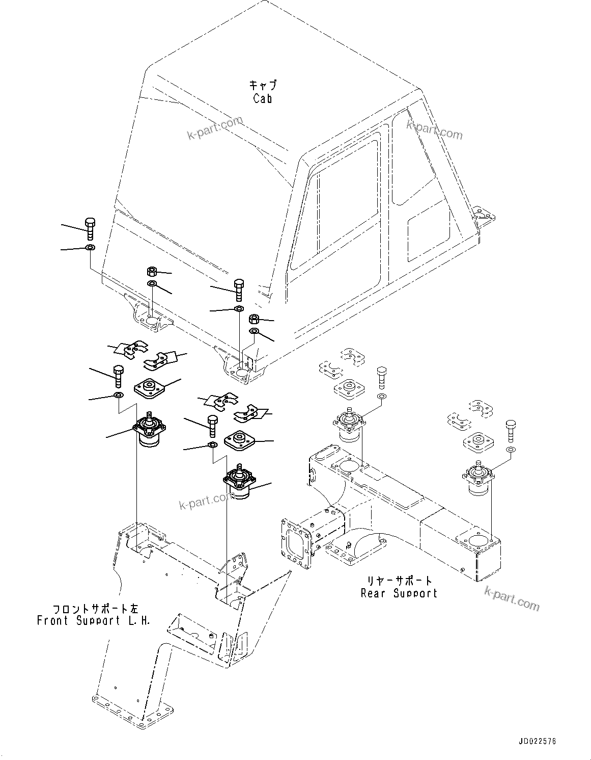 Komatsu parts book diagram for HD465-7E1 S/N 20001-UP (For EU): FRONT SUPPORT, CAB MOUNTING (#20001-)