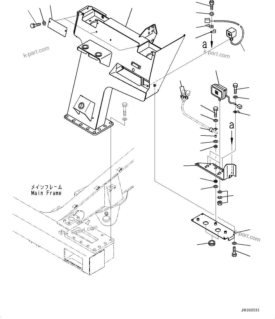 Komatsu parts book diagram for HD465-7E1 S/N 20001-UP (For EU): FRONT SUPPORT, L.H. (#20001-)