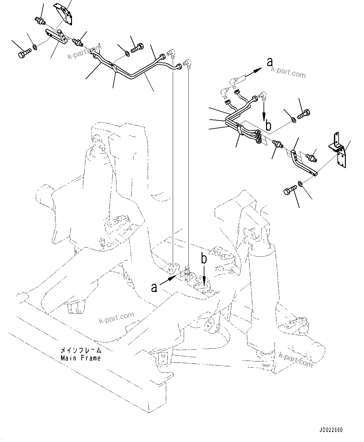 Komatsu parts book diagram for HD465-7E1 S/N 20001-UP (For EU): STEERING LINKAGE, LUBRICATION PIPING (1/2) (#20001-)