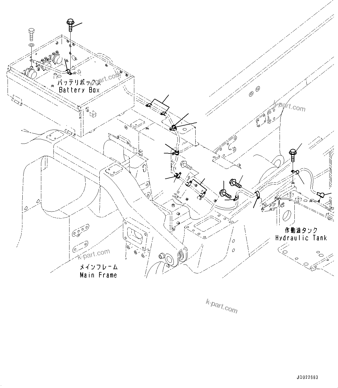Komatsu parts book diagram for HD465-7E1 S/N 20001-UP (For EU): EMERGENCY STEERING PIPING (#20001-)