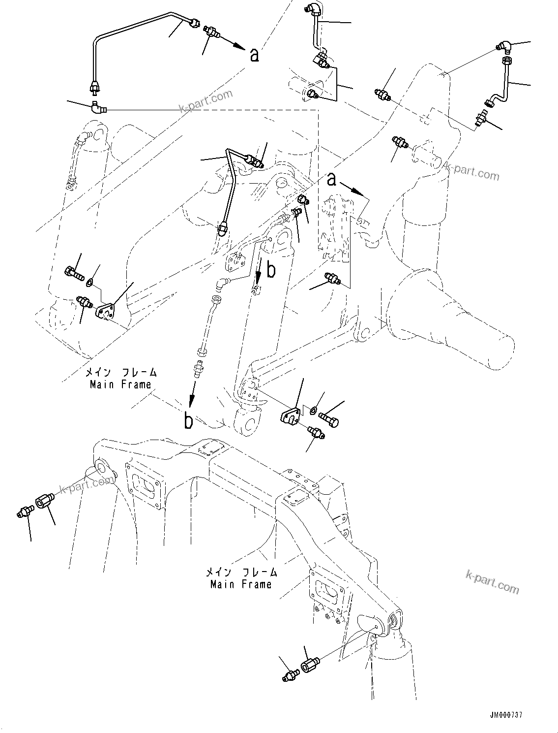 Komatsu parts book diagram for HD465-7E1 S/N 20001-UP (For EU): LUBRICATION PIPING (#20001-)