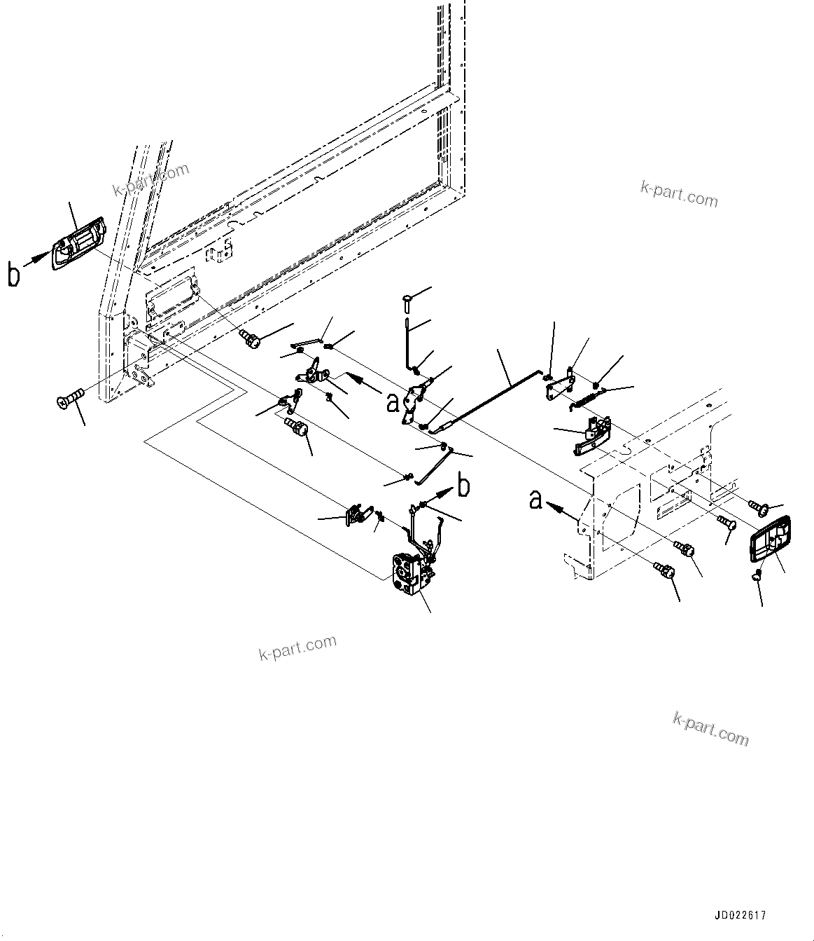 Komatsu parts book diagram for HD465-7E1 S/N 20001-UP (For EU): CAB, DOOR LOCK, R.H. (#20001-)