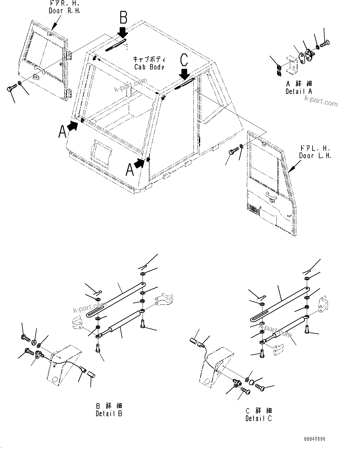 Komatsu parts book diagram for HD465-7E1 S/N 20001-UP (For EU): CAB, DOOR RELATED PARTS (#20001-)