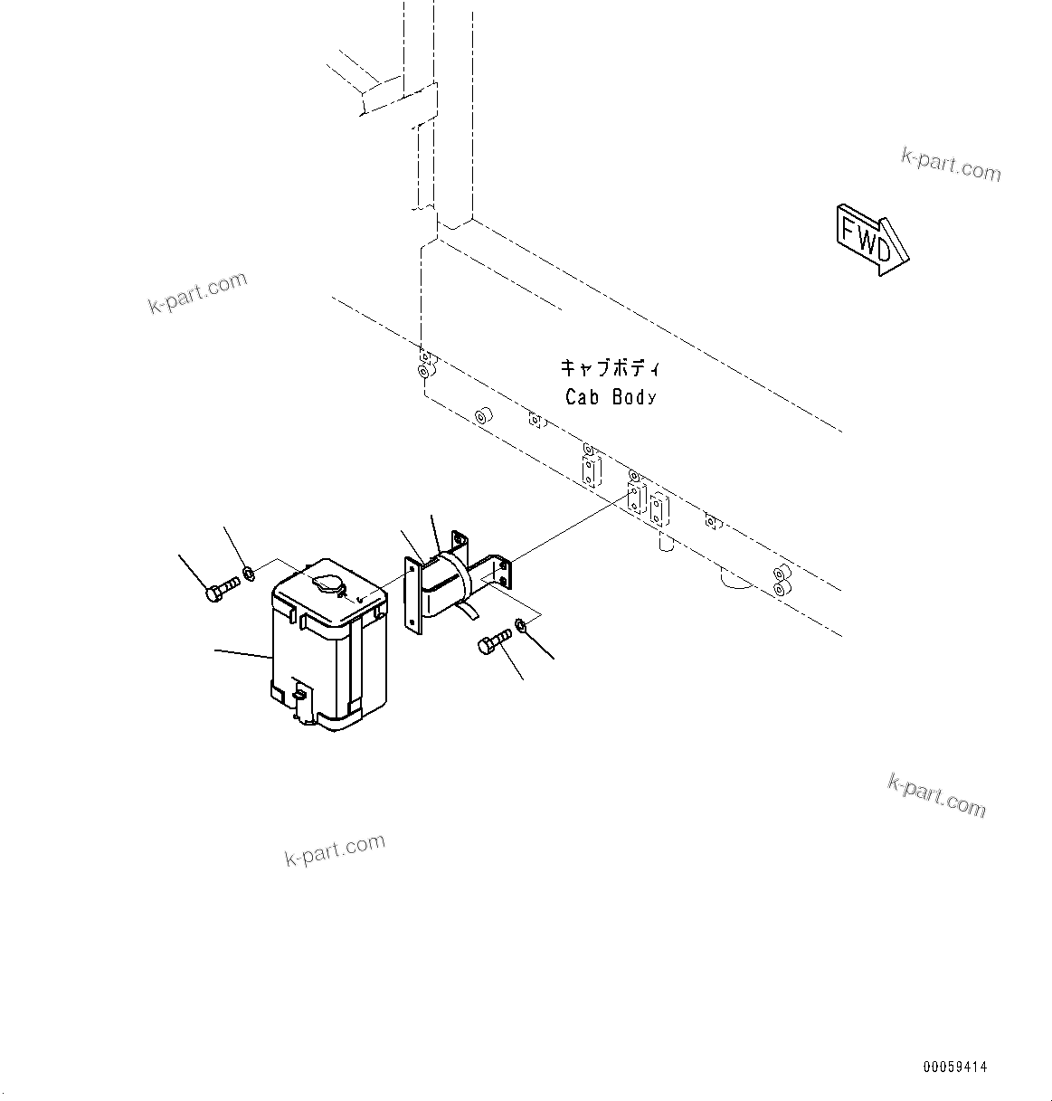 Komatsu parts book diagram for HD465-7E1 S/N 20001-UP (For EU): CAB, WINDOW WASHER TANK (#20001-)