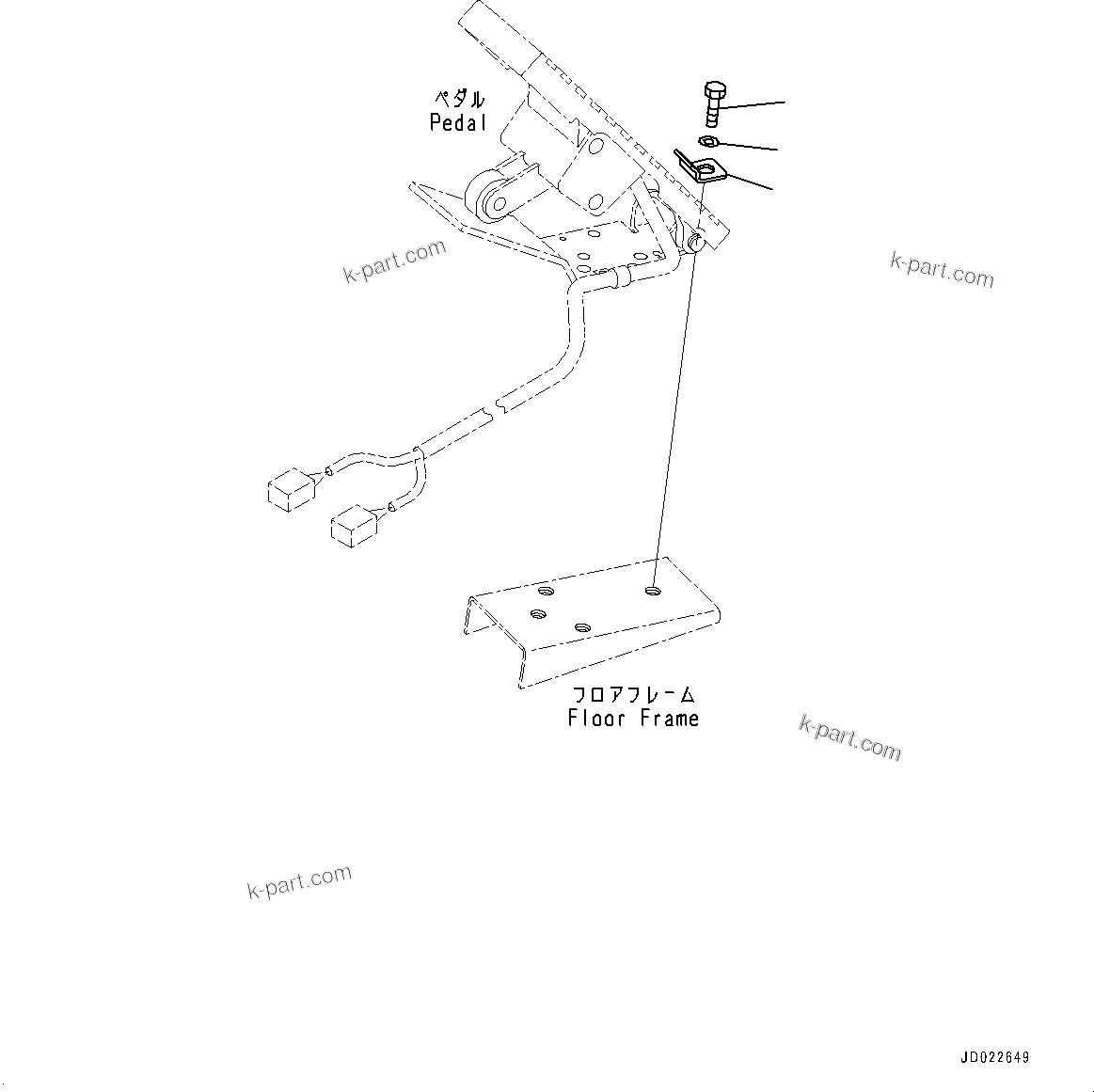 Komatsu parts book diagram for HD465-7E1 S/N 20001-UP (For EU): CAB, ACCELERATOR PEDAL MOUNTING (#20001-)