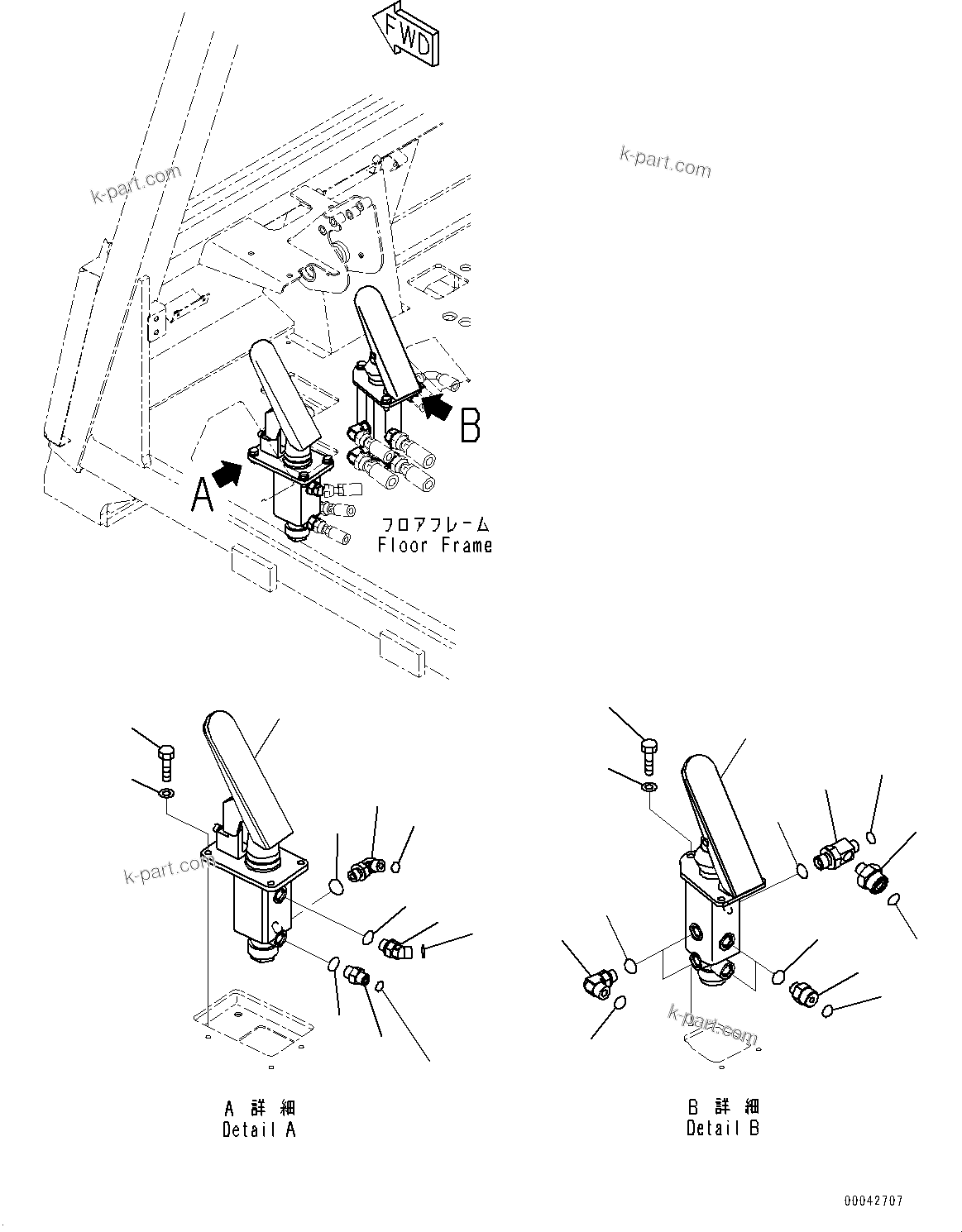 Komatsu parts book diagram for HD465-7E1 S/N 20001-UP (For EU): CAB, BRAKE CONTROL VALVE (#20001-)
