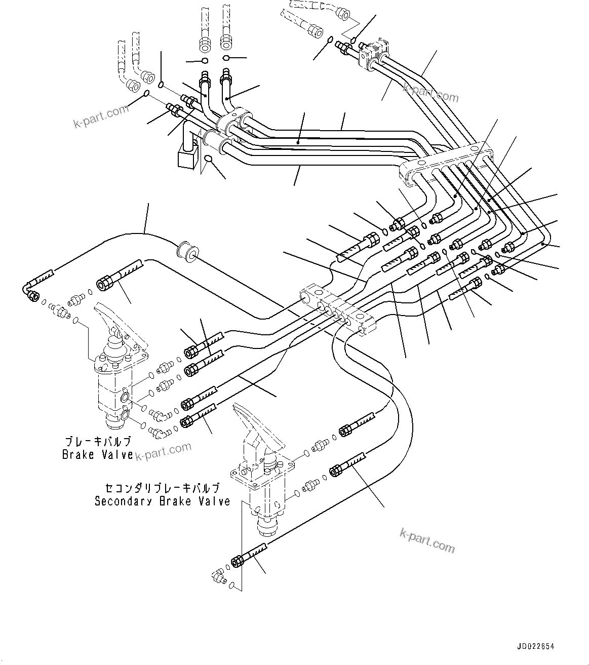 Komatsu parts book diagram for HD465-7E1 S/N 20001-UP (For EU): CAB, BRAKE HOSE (#20001-)